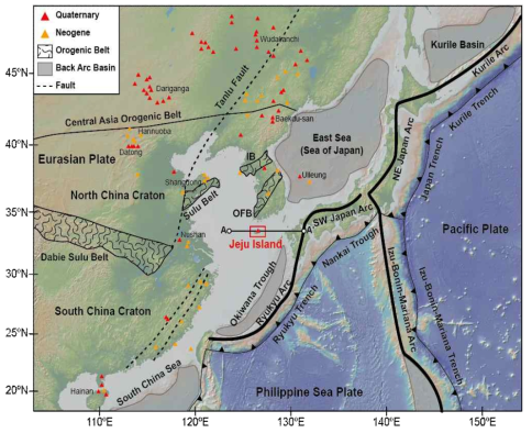 우리나라 및 동아시아의 신생대 화산암 분포(Kim et al., 2021)