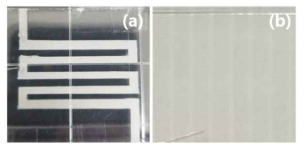 다양한 공정법을 이용해 제조된 패터닝 전극 (a) 마스킹, (b) 스크래퍼