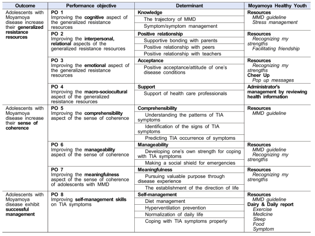 Performance objectives and relevant determinants pertaining to program outcomes