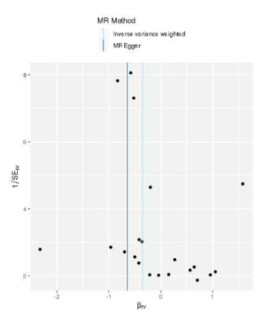 중성지방과 담석증의 MR funnel plot