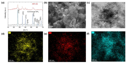 NiF2/다공성 탄소 나노복합체의 XRD 및 전자현미경 분석 결과