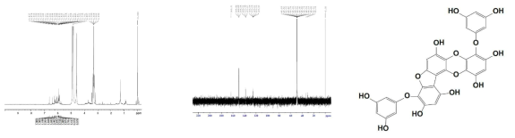 H1-NMR (A), C14-NMR spectrum (B) and chemical structure (C) of phlorofucofuroeckol-A (PF-A) isolated from Eisenia bicyclis EtoAc extract