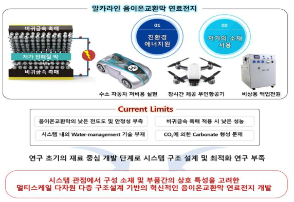 다차원 다층 구조설계 및 비귀금속 촉매를 사용한 음이온교환막 연료전지 개발 필요성