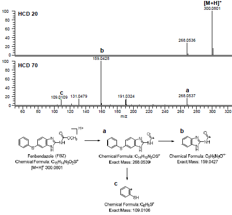 펜벤다졸의 MS/MS spectrum