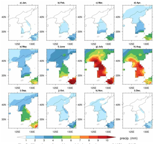 Climatology of monthly precipitation for the years of 1979 to 2017