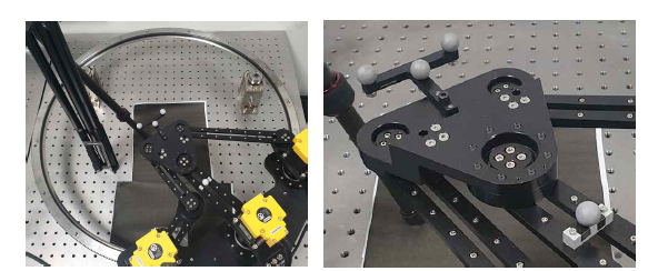 (왼쪽)제작한 원형가이드 타입 플랫폼,(오른쪽)기구부에 부착된 reflective marker