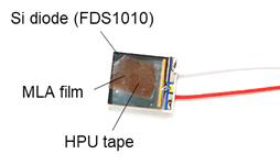 MLA 필름과 HPU 테이프를 부착한 Si 광다이오드(FDS1010) 사진