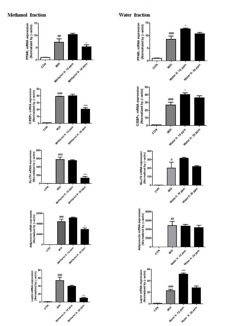 Anti obesity mRNA expression of Wasabia koreana Nakai Methanol and Water fractions Values are mean with standard deviation