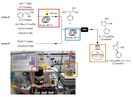 가시광선을 이용한 플로우 화학 기반의 다단계 연속적 2,3-dihydrofurans 및 butyrolactones 합성