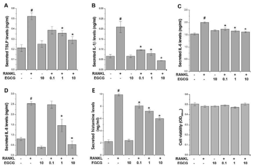 알레르기 반응에서 RANKL 역할 규명을 위해 비만세포에서 염증성 사이토카인을 분석