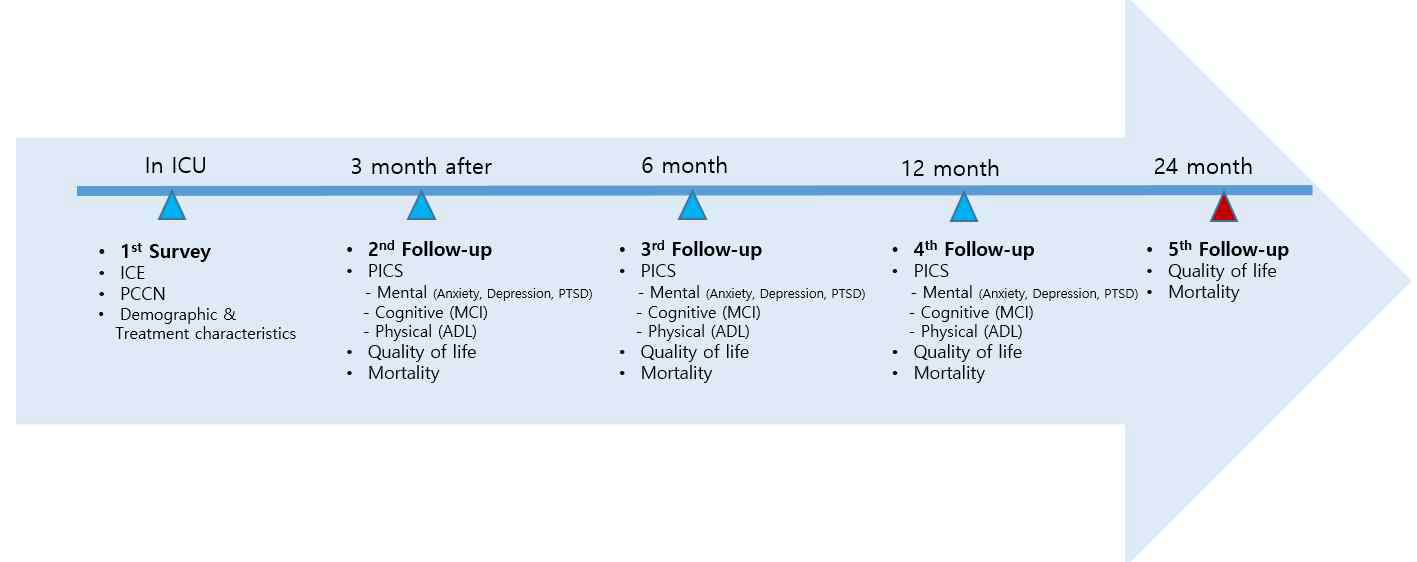 중환자코호트 추적조사 시기 및 내용