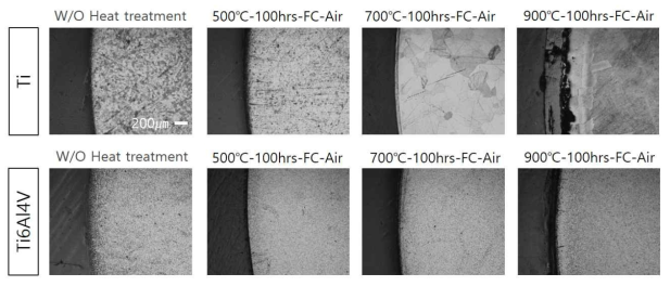 티타늄-열처리 시험편의 계면반응 미세조직