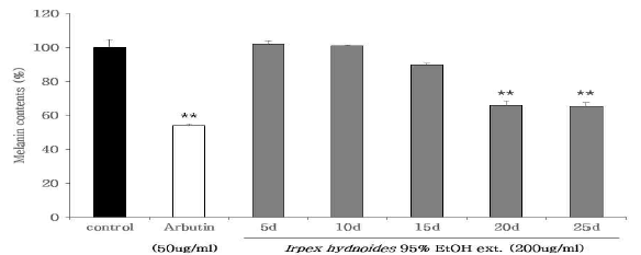 Effect of culture time of Irpex hydnoides on Melanin contents in Melan-a cells