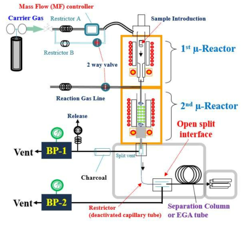 Tandem micro-reactor-GC/MS 장치 모식도