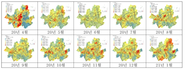 크리깅 보간법을 활용한 월별 대기오염분포 지표모델 작성 (2020년 4월~2021년 1월)