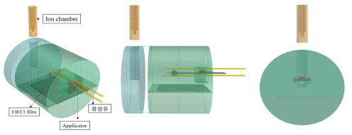 환자 맞춤형 팬텀 개략도: Ion chamber, EBT3 film, applicator 및 광섬유 삽입 가능