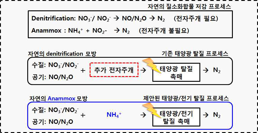 기존의 태양광 탈질프로세스와 본 과제의 차별점