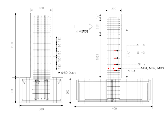 기둥부재 실험체 철근 배근 도면