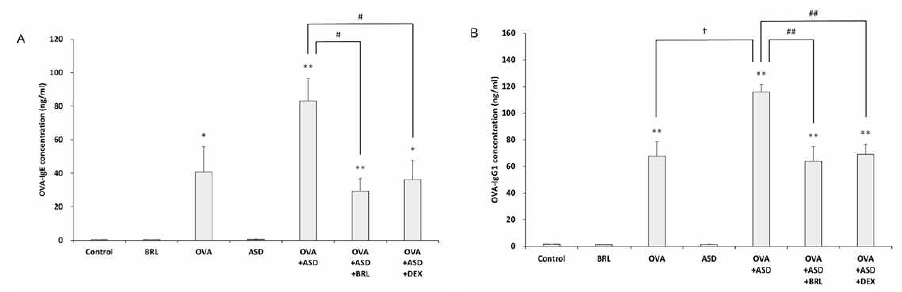 The effects of PDE7 inhibitor on the increase of OVA-specific IgE and IgG1 levels induced by ovalbumin co-exposed ASD