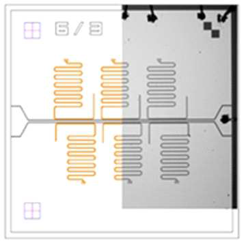 Al resonator 디자인(좌)과 실제 제작된 샘플(우)