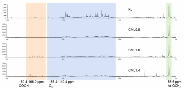 카르복시메틸화 리그닌의 13C NMR 스펙트럼