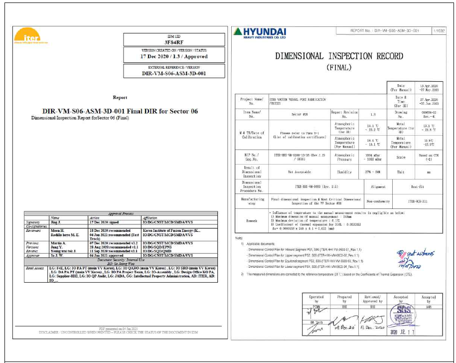 진공용기 섹터 6 Final Dimensional Inspection 결과 보고서