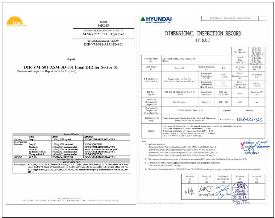 진공용기 섹터 1 Final Dimensional Inspection 결과 보고서