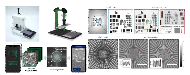 디스플레이를 FPM 조명으로 활용하는 스마트폰 현미경 시스템의 개요와 해상도 분해능 측정 결과와 정량적 위상 이미징