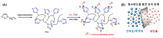 (A) 제안하는 올리고머 전해질 제조법 (B) 멤브레인을 통한 분리 정제