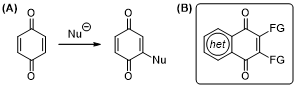(A) 퀴논의 불안정성. (B) 제안했던 헤테로고리 접합 퀴논계 매개체