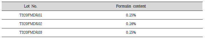 3 Lot 시험백신의 방부제정량시험 결과