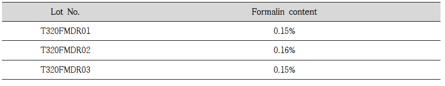 3 Lot 시험백신의 방부제정량시험 결과