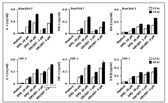 Raw264.7 cell과 THP-1에서 KR-15870의 면역증강 효과