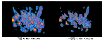 단위 공간 안에서의 기존 U-Net와 수정된 U-Net의 결과물 비교