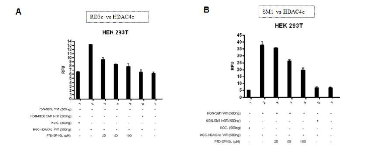 SP1 efficiently inhibits in vivo interactions between HDAC4c and SRD3c