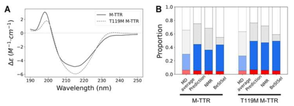 Transthyretin 단백질에 대한 앙상블 구조 결과: CD 실험결과와 비교