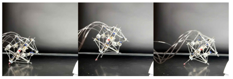 구조용 소재를 활용하여 제작된 텐세그리티 로봇의 구동 모습