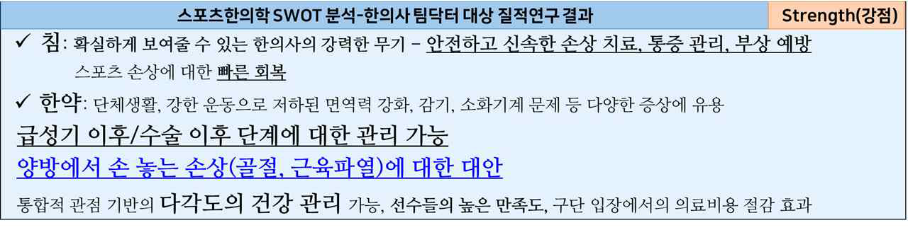 한의사 팀닥터 대상 질적연구: 스포츠한의학의 강점