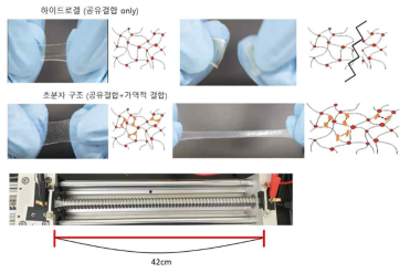 가역적 결합이 추가된 하이드로겔의 인장 특성 비교