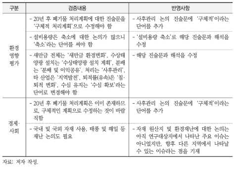 환경영향평가와 경제·사회 전문가 검증 및 반영내용