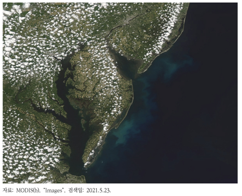 MODIS-Aqua에서 2021년 5월 13일에 얻은 이미지 자료