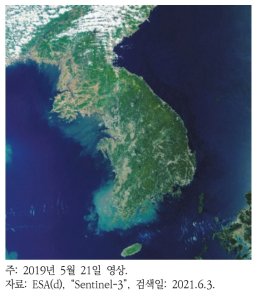 Sentinel-3 위성에서 얻은 한반도 연안역의 강물 유입 이미지