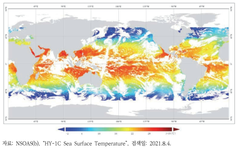 HY-1C 위성에서 얻은 2021년 5월 16일 전 지구 표층수온