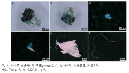 바닥재에서 발견된 미세플라스틱 형태