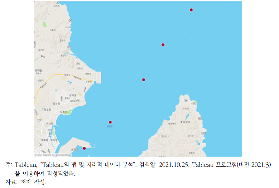 영일만(측정 지점: 바닥) 정성적 생태 위해성 평가 결과 지도화 예시