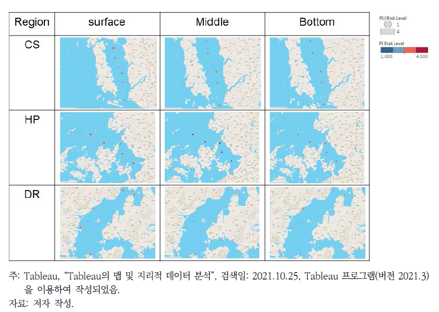 교외 지역 정성적 생태 위해성 평가 결과 지도화 예시