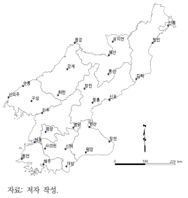 북한의 27개 기상관측지점