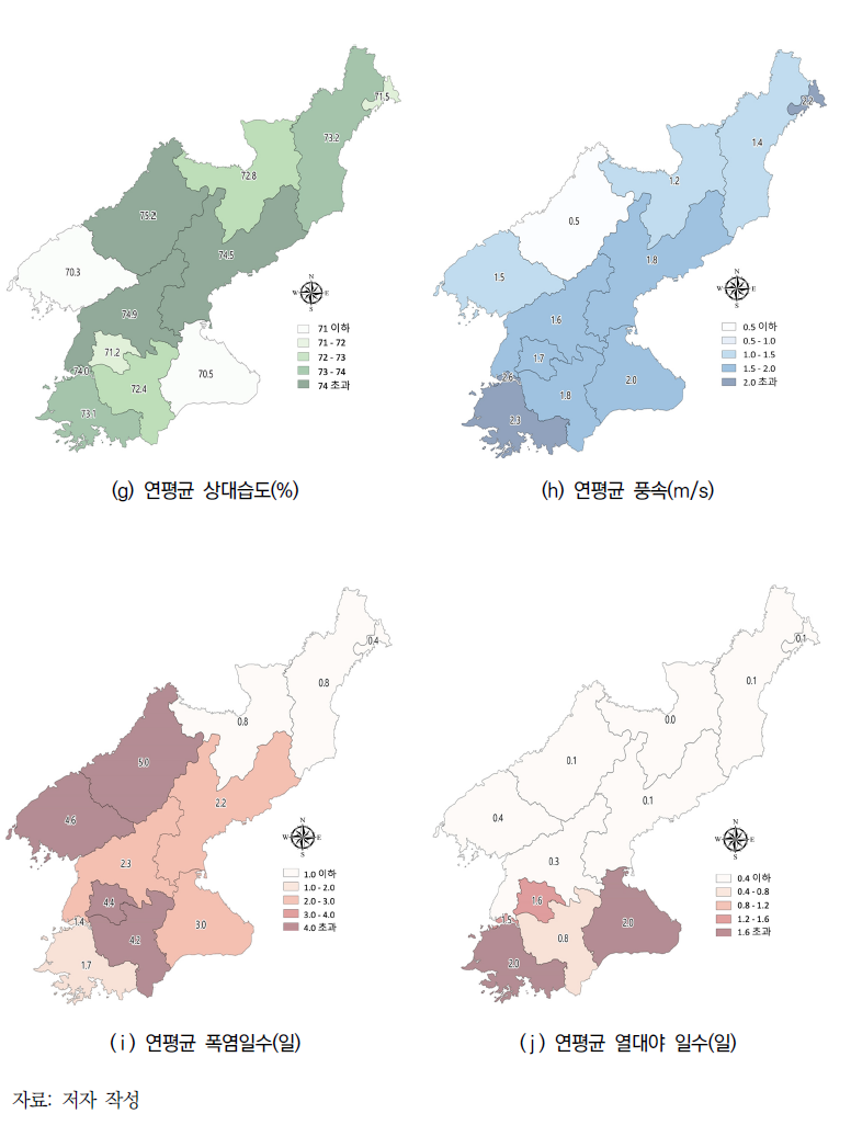 북한의 시도별 현재 기후(1981~2010년)(계속)