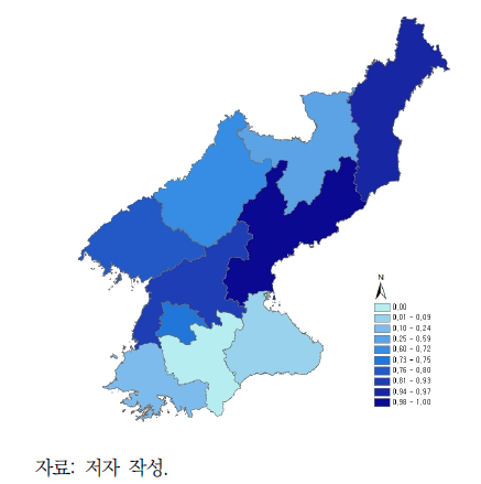 기후 노출 부문의 지역별 분포