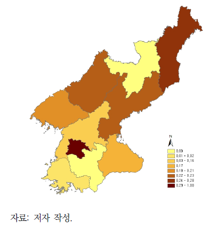 적응역량 부문의 지역별 분포